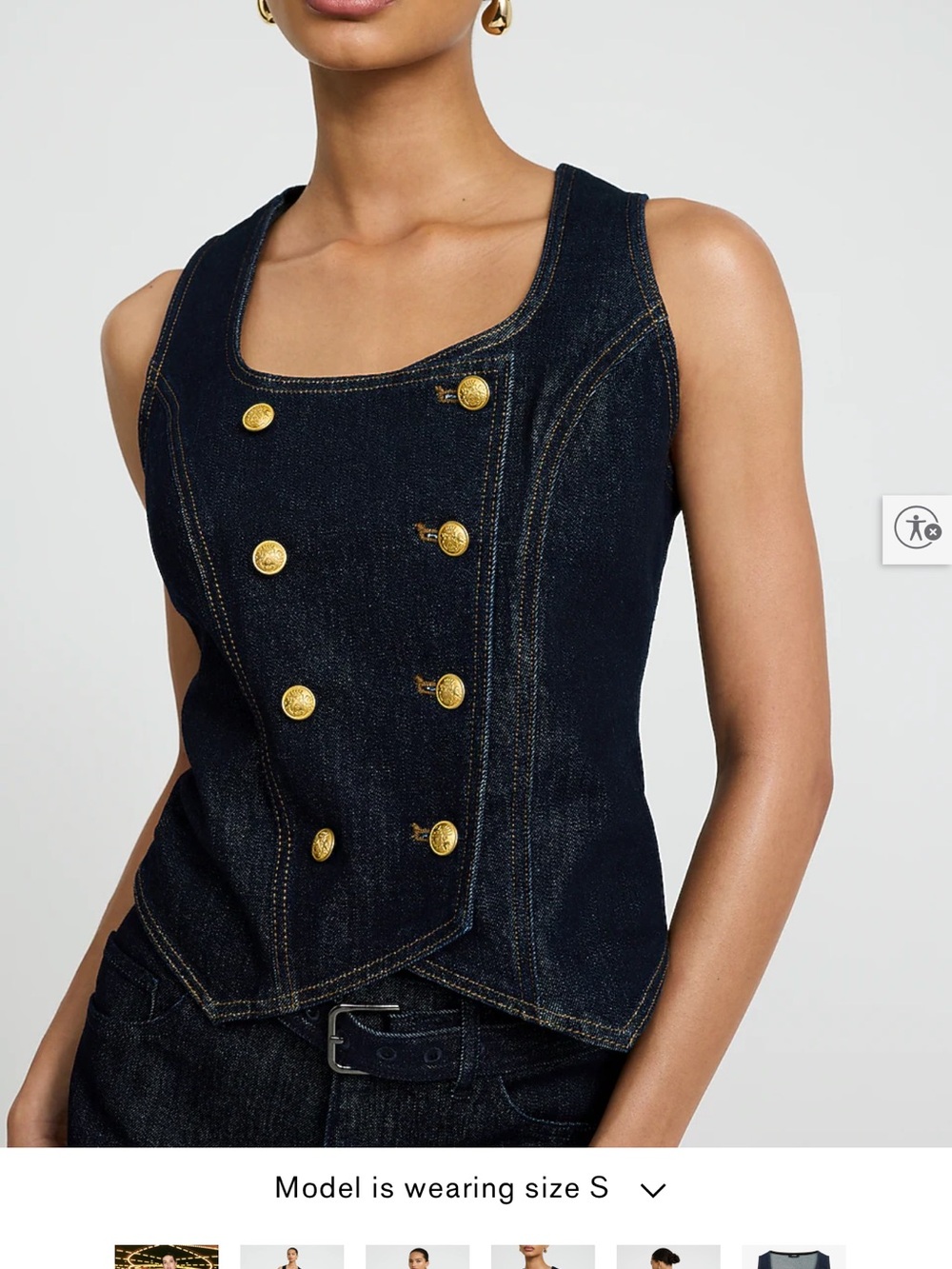 Dark Jean Double-Breasted Denim Top with Gold Buttons